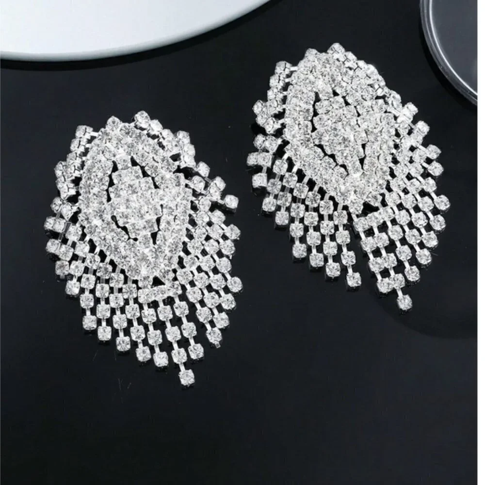 Rhinestone tassel drop earrings chic classy elegant statement